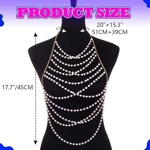 Zoestar Pearl Body Chain Layered Bikini Chest Chains Summer Beach Bra Accessories for Women in Kuwait