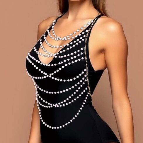 Zoestar Pearl Body Chain Layered Bikini Chest Chains Summer Beach Bra Accessories for Women in Kuwait