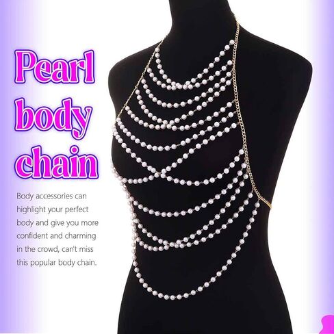 Zoestar Pearl Body Chain Layered Bikini Chest Chains Summer Beach Bra Accessories for Women in Kuwait