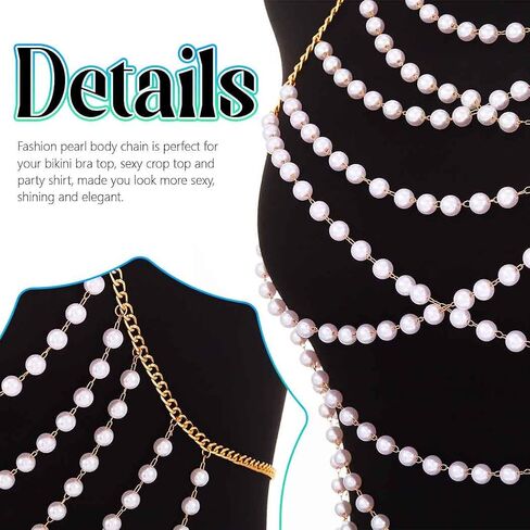 Zoestar Pearl Body Chain Layered Bikini Chest Chains Summer Beach Bra Accessories for Women in Kuwait