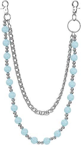 Cute Beaded Pocket Pants Chain for Women Men - Double Chains Metal Kawaii Goth Punk Streetwear Body Chain, Denim in Saudi Arabia
