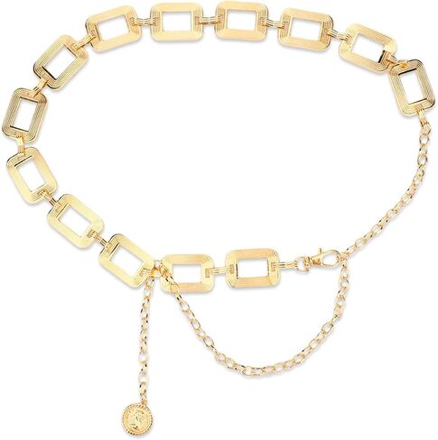 Mikovivi Chunky Belt for Woman, Adjustable Metal Gold Waist Body Chain Fashionable Belly Link Belt for Dresses Vest Jeans Pants Trousers in Kuwait