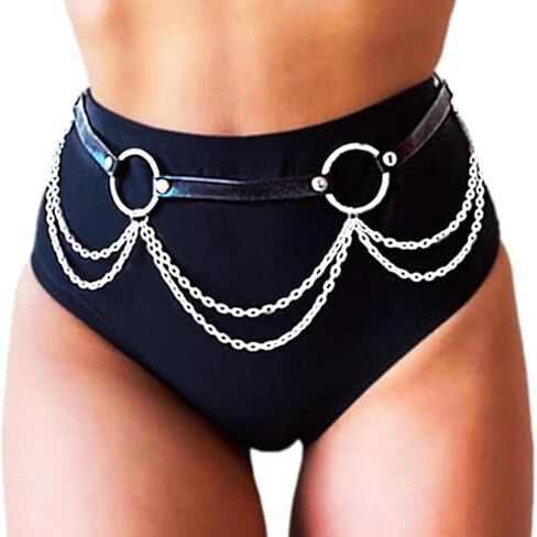 Leather Waist Chain Belt Black Fashion Rave Body Accessories for Women in Saudi Arabia