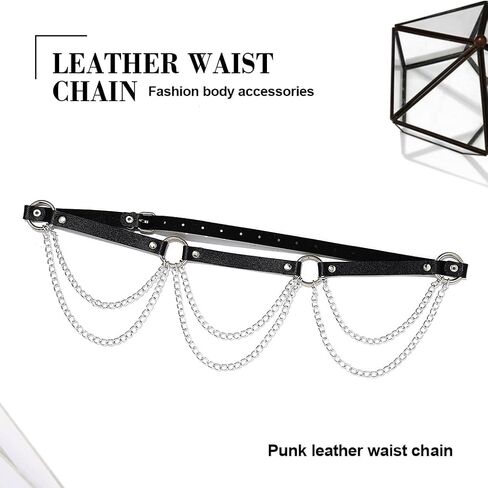 Leather Waist Chain Belt Black Fashion Rave Body Accessories for Women in Saudi Arabia