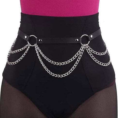 Leather Waist Chain Belt Black Fashion Rave Body Accessories for Women in Saudi Arabia