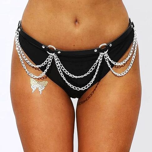 Leather Waist Chain Belt Black Fashion Rave Body Accessories for Women in Saudi Arabia