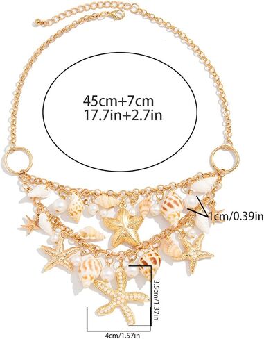 Bikini Gold Starfish Conch Tassel Necklace for Women,Gold Pearl Shell Collar Chain Necklace,Summer Beach Vintage Bead Clavicle Chain Necklace in Saudi Arabia