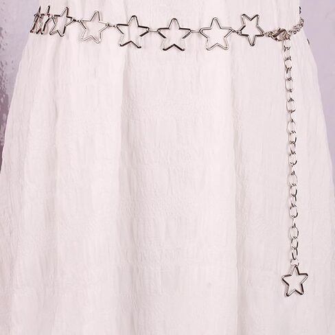 Silver Metal Star Waist Chain Belt, 39in Adjustable Hollow Star Body Chain for Women, for Dresses in Kuwait