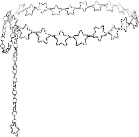 Silver Metal Star Waist Chain Belt, 39in Adjustable Hollow Star Body Chain for Women, for Dresses in Kuwait