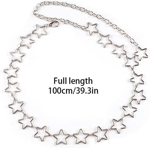 Silver Metal Star Waist Chain Belt, 39in Adjustable Hollow Star Body Chain for Women, for Dresses in Kuwait