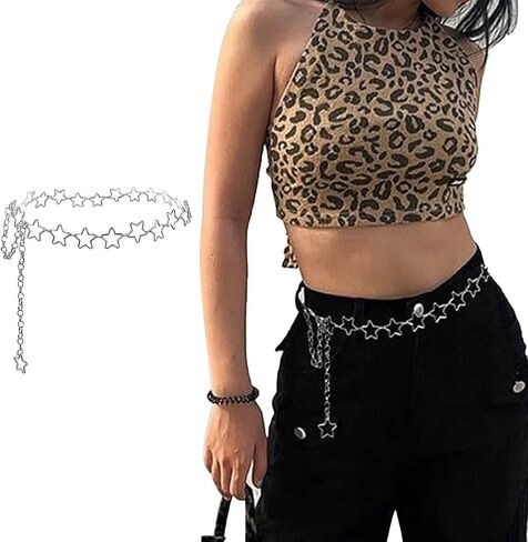 Silver Metal Star Waist Chain Belt, 39in Adjustable Hollow Star Body Chain for Women, for Dresses in Kuwait