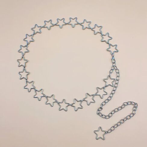 Silver Metal Star Waist Chain Belt, 39in Adjustable Hollow Star Body Chain for Women, for Dresses in Kuwait