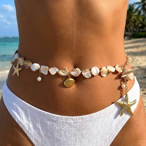 Seashell Waist Chain Belt Body Chain Oceanic Jewelry Accessories for Women (Gold) in Saudi Arabia