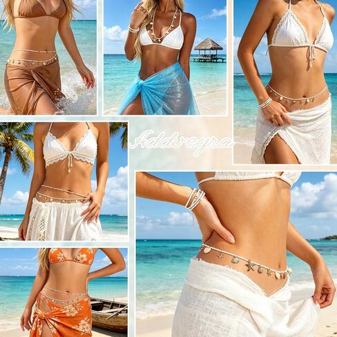 Seashell Waist Chain for Women 2 Pcs Starfish Beads Belly Belt Beach Jewelry Accessories Gold in Saudi Arabia