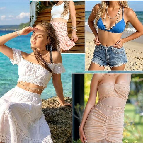 Seashell Waist Chain for Women 2 Pcs Starfish Beads Belly Belt Beach Jewelry Accessories Gold in Saudi Arabia