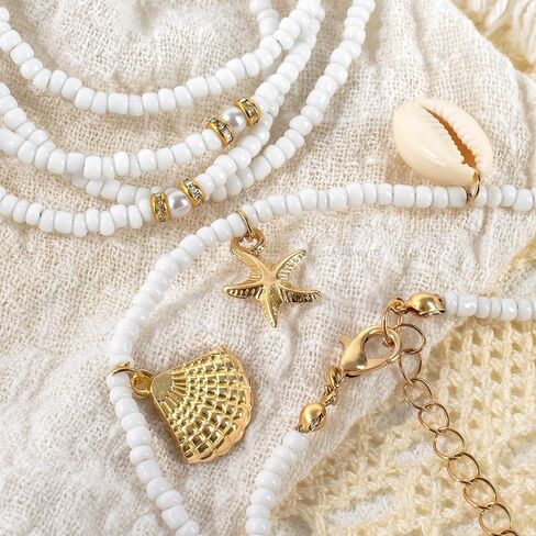 Seashell Waist Chain for Women 2 Pcs Starfish Beads Belly Belt Beach Jewelry Accessories Gold in Saudi Arabia