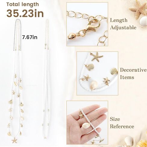 Seashell Waist Chain for Women 2 Pcs Starfish Beads Belly Belt Beach Jewelry Accessories Gold in Saudi Arabia