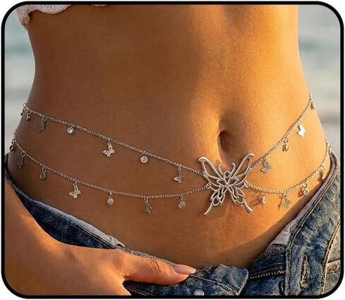 Butterfly Waist Chain Belt for Women Layered Boho Gold Belly Chains Adjustable Sexy Body Chain Summer Dress Bikini Beach Vacation Waterproof Jewelry Accessories in Kuwait