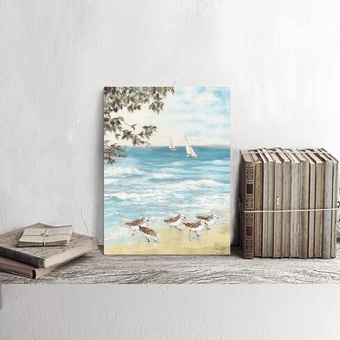 summer melody Bathroom Beach Canvas Wall Art: Coastal Sea Bird Painting Abstract Ocean Artwork Seashore Seagull Picture Modern Seaside Sandpiper Prints Bedroom Blue Seascape Nature Theme Gallery Art in Saudi Arabia