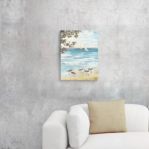 summer melody Bathroom Beach Canvas Wall Art: Coastal Sea Bird Painting Abstract Ocean Artwork Seashore Seagull Picture Modern Seaside Sandpiper Prints Bedroom Blue Seascape Nature Theme Gallery Art in Saudi Arabia
