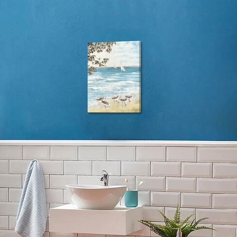 summer melody Bathroom Beach Canvas Wall Art: Coastal Sea Bird Painting Abstract Ocean Artwork Seashore Seagull Picture Modern Seaside Sandpiper Prints Bedroom Blue Seascape Nature Theme Gallery Art in Saudi Arabia
