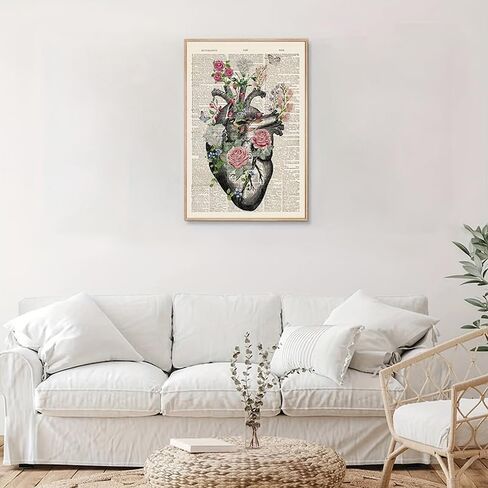 1pc Anatomical Heart Canvas Poster Vintage Floral Design Printed Educational Wall Art for Bedroom, Office, Classroom Decor. (Note: photo frame not included), 11.81x17.72in in Kuwait
