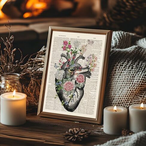 1pc Anatomical Heart Canvas Poster Vintage Floral Design Printed Educational Wall Art for Bedroom, Office, Classroom Decor. (Note: photo frame not included), 11.81x17.72in in Kuwait