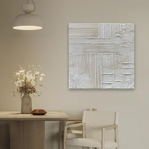 Diathou Art Hand-drawn white abstract art oil painting in modern minimalist style, suitable for art furniture, office wall decoration. 24x24 inches in Saudi Arabia