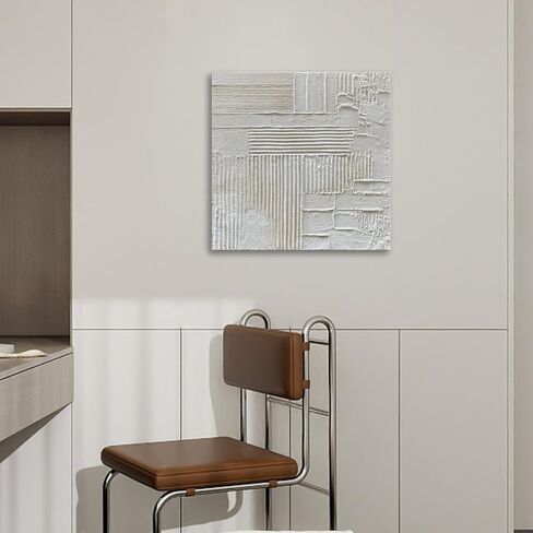 Diathou Art Hand-drawn white abstract art oil painting in modern minimalist style, suitable for art furniture, office wall decoration. 24x24 inches in Saudi Arabia