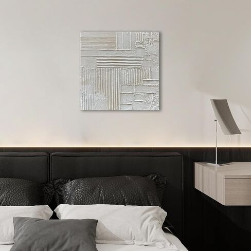 Diathou Art Hand-drawn white abstract art oil painting in modern minimalist style, suitable for art furniture, office wall decoration. 24x24 inches in Saudi Arabia