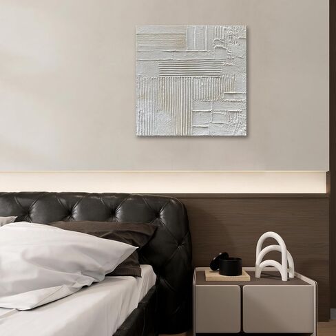 Diathou Art Hand-drawn white abstract art oil painting in modern minimalist style, suitable for art furniture, office wall decoration. 24x24 inches in Saudi Arabia