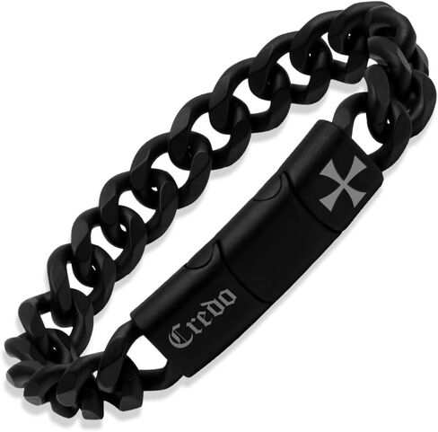 Hero Company Black Cuban Link Bracelet for Men ‘Knights Templar Sacred Oath’ - Helps Pair Veterans with a Service Dog or Shelter Dog in Saudi Arabia