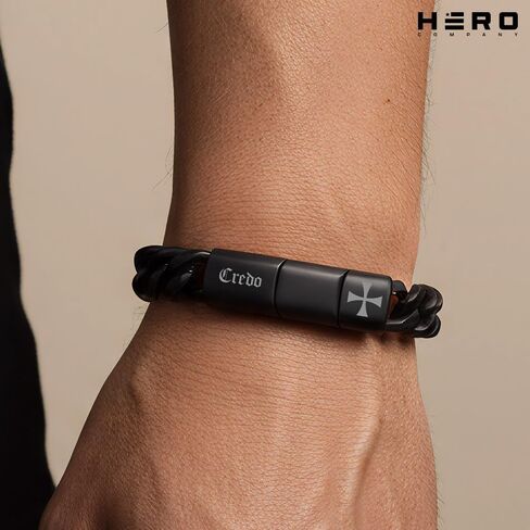Hero Company Black Cuban Link Bracelet for Men ‘Knights Templar Sacred Oath’ - Helps Pair Veterans with a Service Dog or Shelter Dog in Saudi Arabia