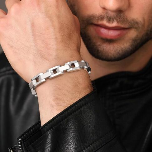 VNOX Silver Link Bracelet for Men - Diamond Cut Mens Metal Stainless Steel Chain Bracelets Elegant Jewelry Gift for Men Dad Boyfriend in Kuwait