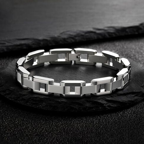 VNOX Silver Link Bracelet for Men - Diamond Cut Mens Metal Stainless Steel Chain Bracelets Elegant Jewelry Gift for Men Dad Boyfriend in Kuwait
