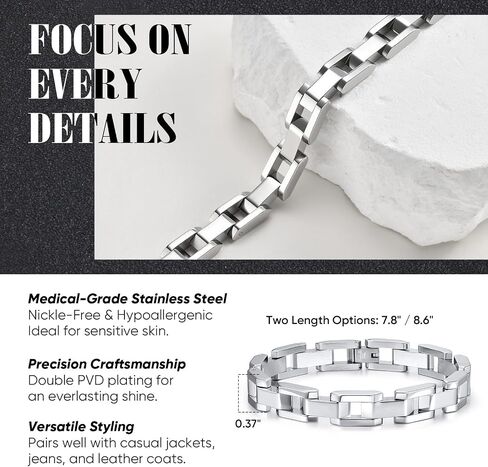 VNOX Silver Link Bracelet for Men - Diamond Cut Mens Metal Stainless Steel Chain Bracelets Elegant Jewelry Gift for Men Dad Boyfriend in Kuwait