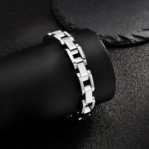 VNOX Silver Link Bracelet for Men - Diamond Cut Mens Metal Stainless Steel Chain Bracelets Elegant Jewelry Gift for Men Dad Boyfriend in Kuwait