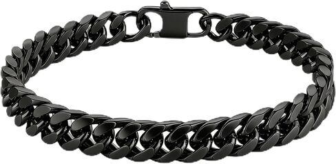 8.5mm Mens Silver Black 316L Diamond-cut Stainless Steel Cuban Link Chain Bracelet for Men, Durable Classic Wrist Jewelry, Gift for Him in Saudi Arabia