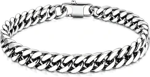 8.5mm Mens Silver Black 316L Diamond-cut Stainless Steel Cuban Link Chain Bracelet for Men, Durable Classic Wrist Jewelry, Gift for Him in Saudi Arabia