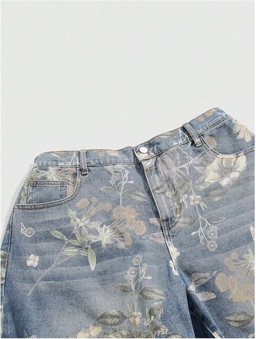 WDIRARA Women's Plus Size Floral Print Distressed Denim Bermuda Shorts High Waist Frayed Hem in Kuwait