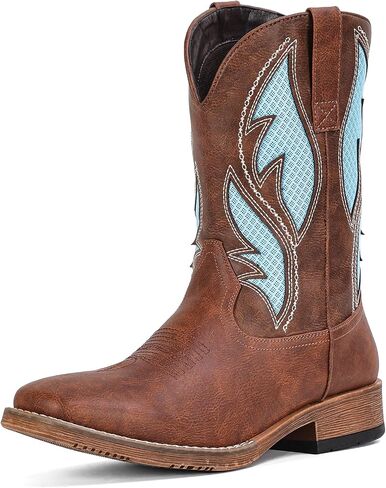 IUV Cowboy Boots for Men Square Toe Retro Western Boots with Breathable Embroidery Pull On Durable Country Boot in Saudi Arabia