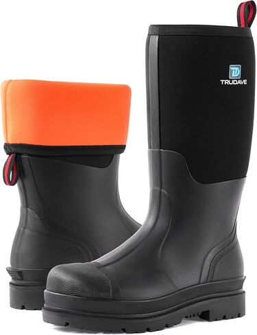 Trudave Rubber Boots for Men, Waterproof Rain Boots with Steel Shank & Reinforced Shell, 5mm Neoprene Insulated Knee Mud Boots for Outdoor Work Hunting Farming Fishing in Saudi Arabia