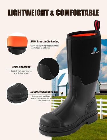 Trudave Rubber Boots for Men, Waterproof Rain Boots with Steel Shank & Reinforced Shell, 5mm Neoprene Insulated Knee Mud Boots for Outdoor Work Hunting Farming Fishing in Saudi Arabia