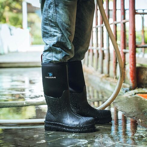 Trudave Rubber Boots for Men, Waterproof Rain Boots with Steel Shank & Reinforced Shell, 5mm Neoprene Insulated Knee Mud Boots for Outdoor Work Hunting Farming Fishing in Saudi Arabia