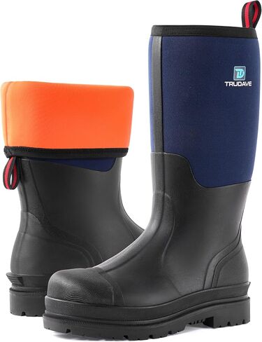 Trudave Rubber Boots for Men, Waterproof Rain Boots with Steel Shank & Reinforced Shell, 5mm Neoprene Insulated Knee Mud Boots for Outdoor Work Hunting Farming Fishing in Saudi Arabia