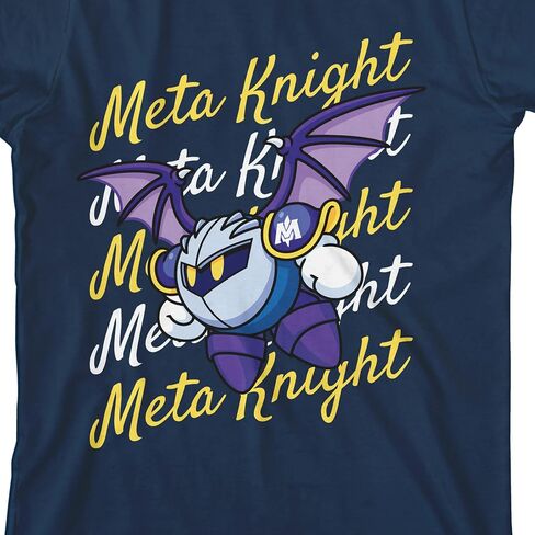 تي شيرت Kirby Meta Knight Flying with Repeat Text للأولاد باللون الأزرق الداكن - صغير in Kuwait