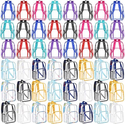 Amylove 48 Pcs Clear Backpacks Bulk Heavy Duty Transparent PVC Bookbag for Stadium Security Travel (15 Inches,Colorful) in Kuwait