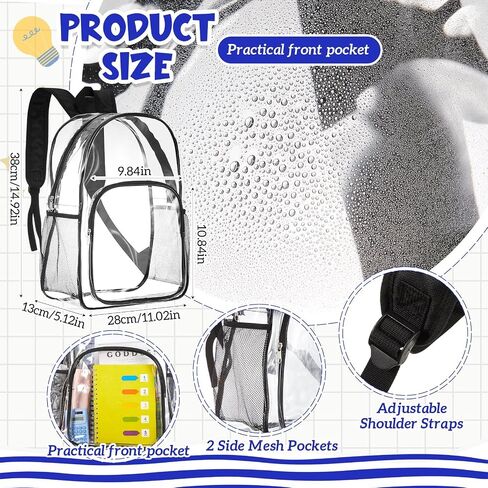 Amylove 48 Pcs Clear Backpacks Bulk Heavy Duty Transparent PVC Bookbag for Stadium Security Travel (15 Inches,Colorful) in Kuwait