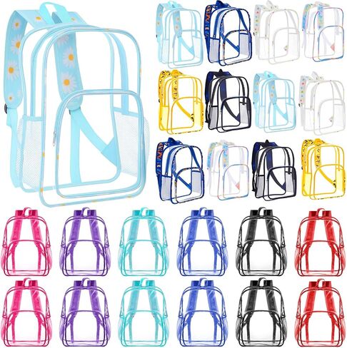 Amylove 48 Pcs Clear Backpacks Bulk Heavy Duty Transparent PVC Bookbag for Stadium Security Travel (15 Inches,Colorful) in Kuwait