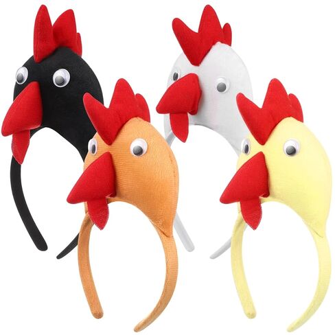 DECHOUS 4Pcs Chicken Headbands Easter Costume Plush Rooster Headbands 3D Chicken Hat Cosplay Headpiece for Party, Easter Outfit, Fit Women Adult Kids Costume in Kuwait